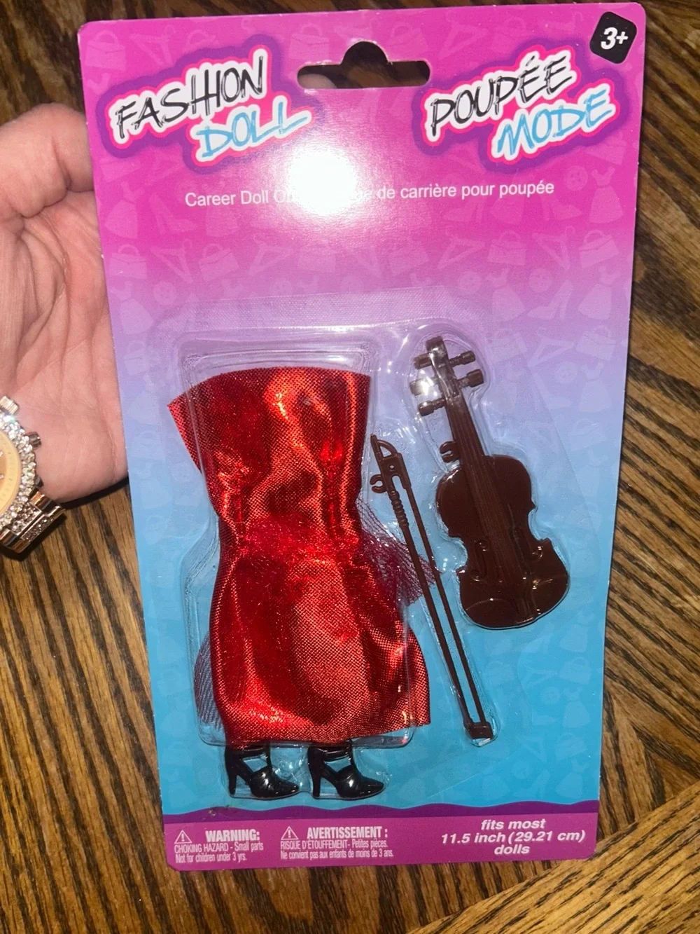 Barbie Red Shiny Dress with Black Heels & Brown Violin Accessory